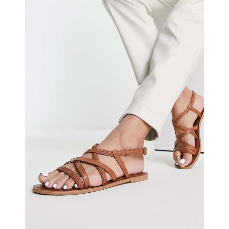 Tan strappy hot sale sandals flat