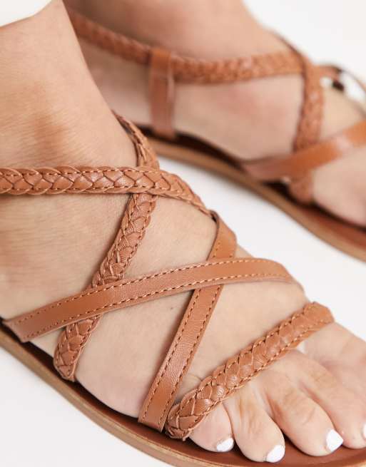 Tan cheap plaited sandals