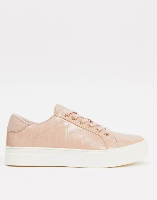 Accessorize – Plateau-Sneaker in Kroko-Rosa mit dicker Sohle und roségoldener Hardwear-Beschichtung