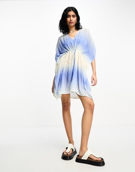 Accessorize - Plisseret strand-kimono i blå og hvid ombré-effekt
