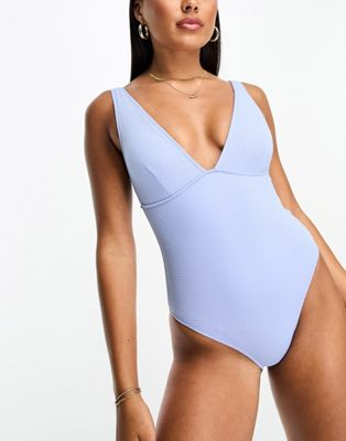 Accessorize plunge v crinkle swimsuit in cornflower blue  - ASOS Price Checker