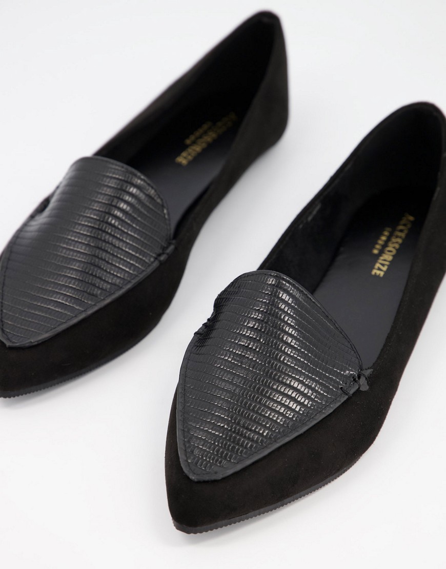 Accessorize pointed toe slipper ballet flats in black