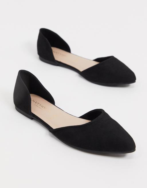 Accessorize pointed two part flat shoes in black | ASOS