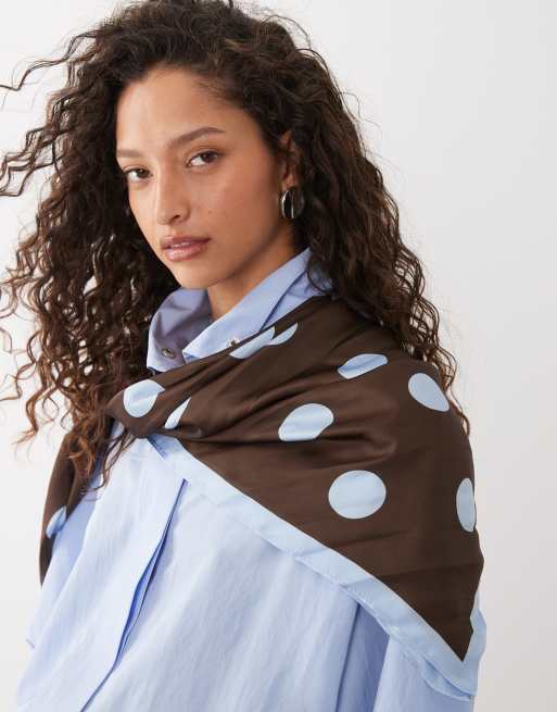 Accessorize polka dot satin square neck scarf in chocolate brown, 3 of 3