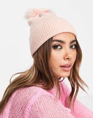 Accessorize pom pom beanie hat in latte-Neutral