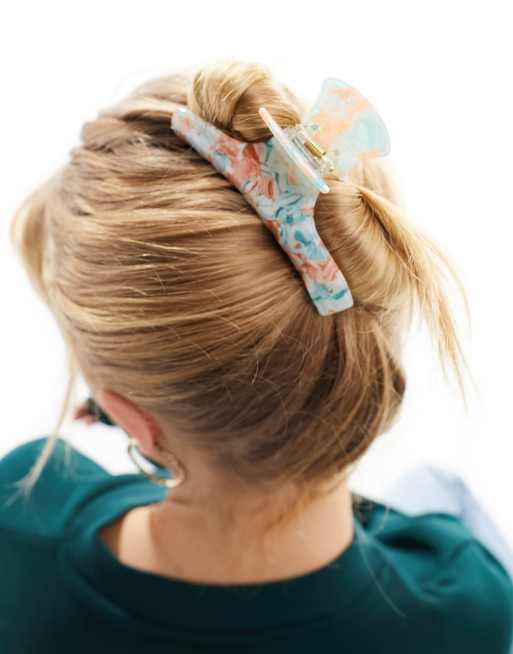 Accessorize – Pomarańczowo-niebieska klamra do włosów z tworzywa w marmurowy wzór