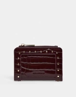 Accessorize - Porte-monnaie verni effet croco à clous - Bordeaux-Rouge