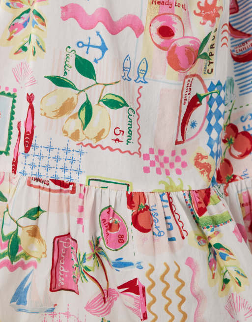 Accessorize postcard print mini beach dress in multi, 3 of 4
