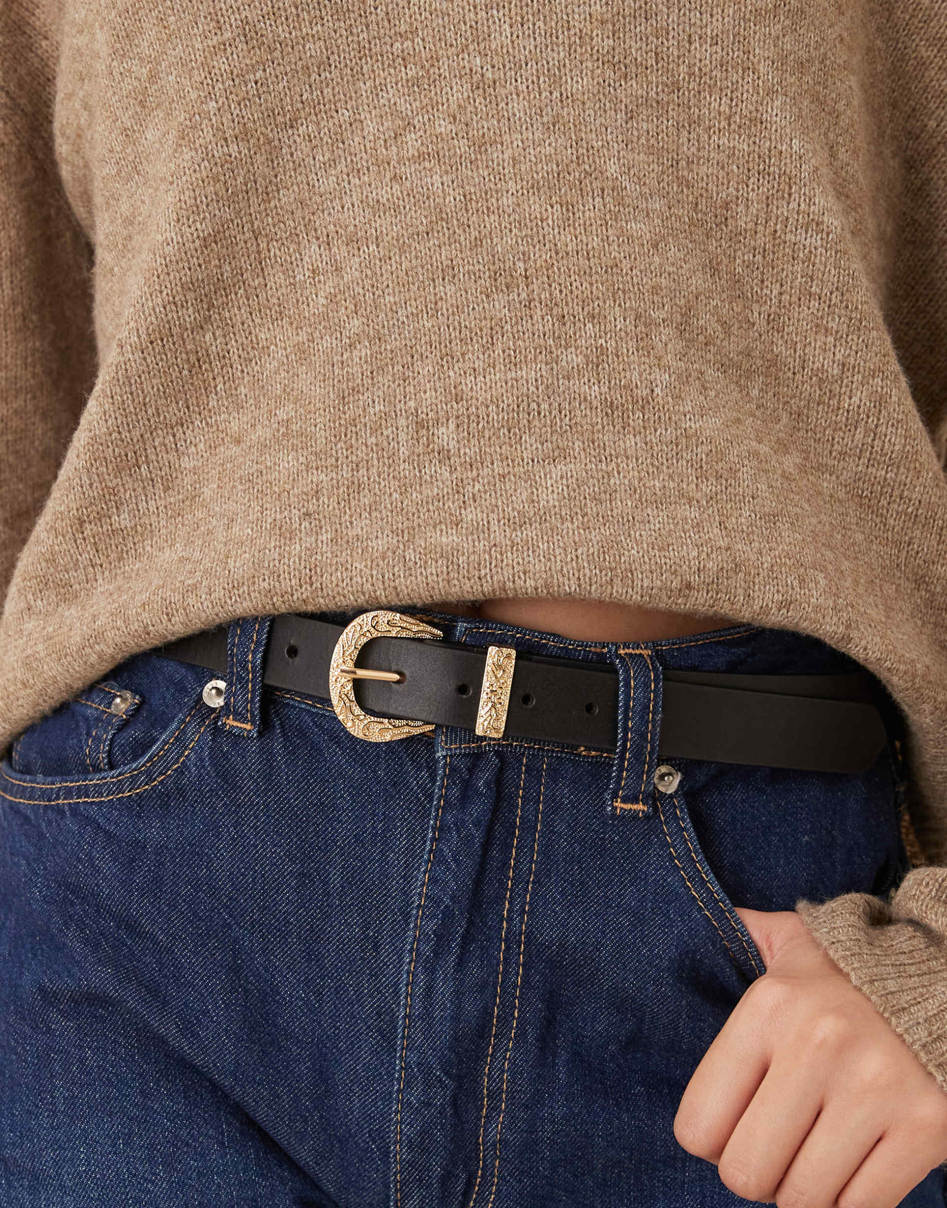 accessorize premium western buckle belt in black