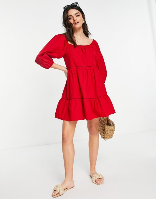 Accessorize puff sleeve dress in red ASOS