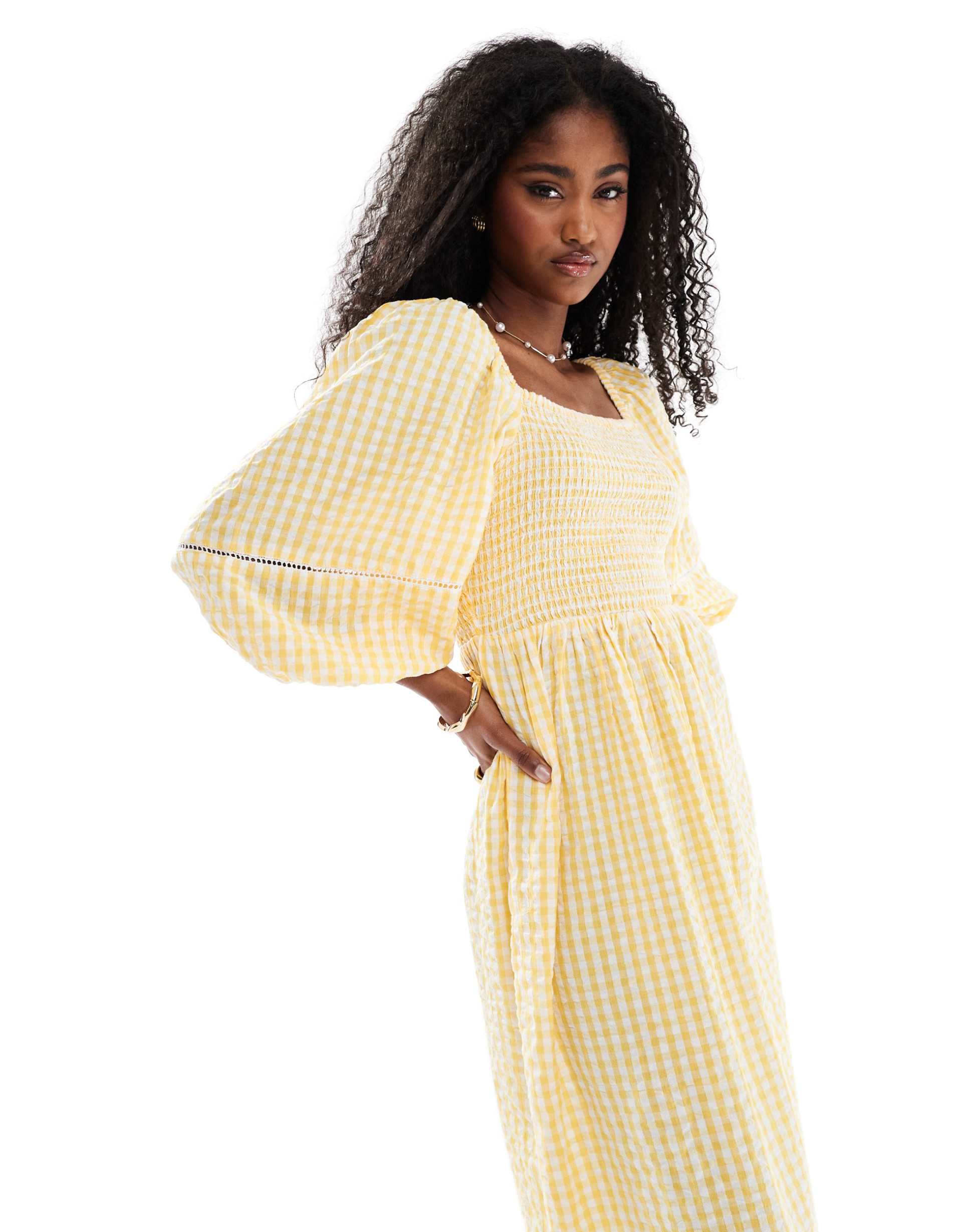 accessorize puff sleeve gingham maxi beach dress in orange