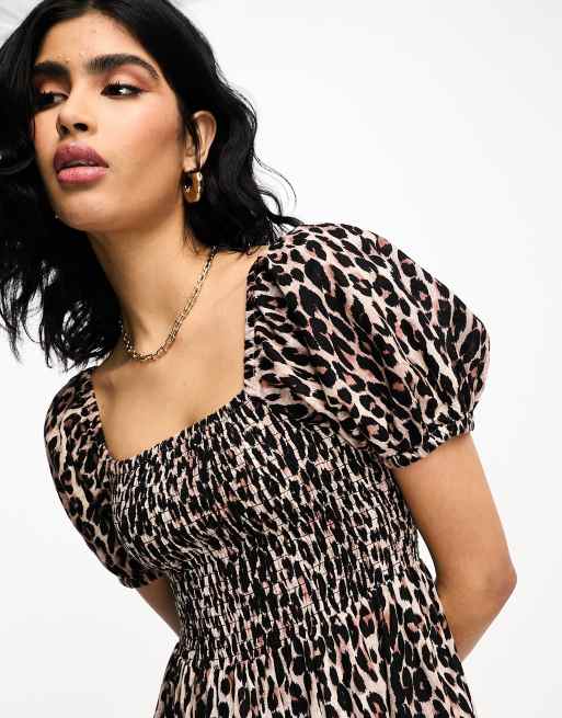 Leopard print outlet puff sleeve dress