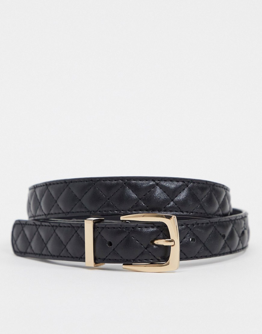 Accessorize Quilted Belt With Gold Buckle In Black