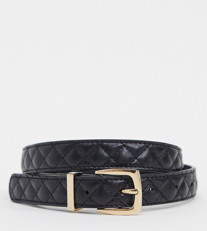 Accessorize quilted belt with gold buckle in black