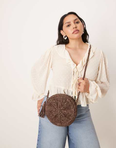 Accessorize raffia circle crossbody bag in chocolate brown - view 1