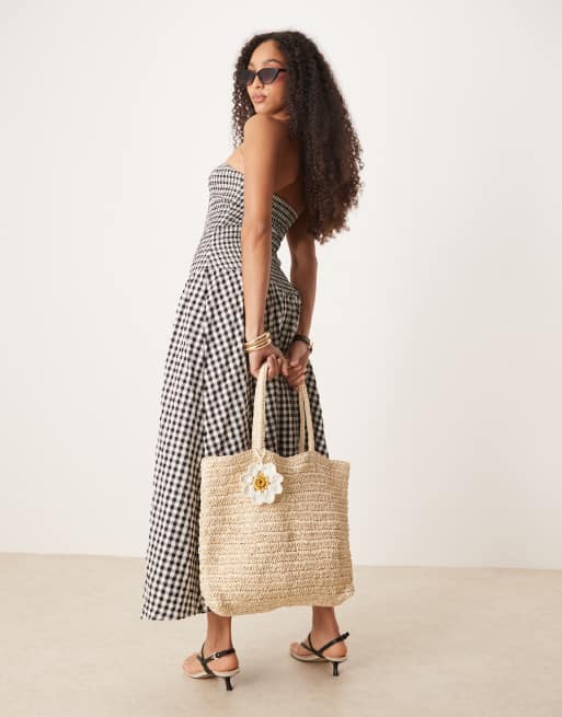 Accessorize raffia daisy shopper bag in neutral | ASOS