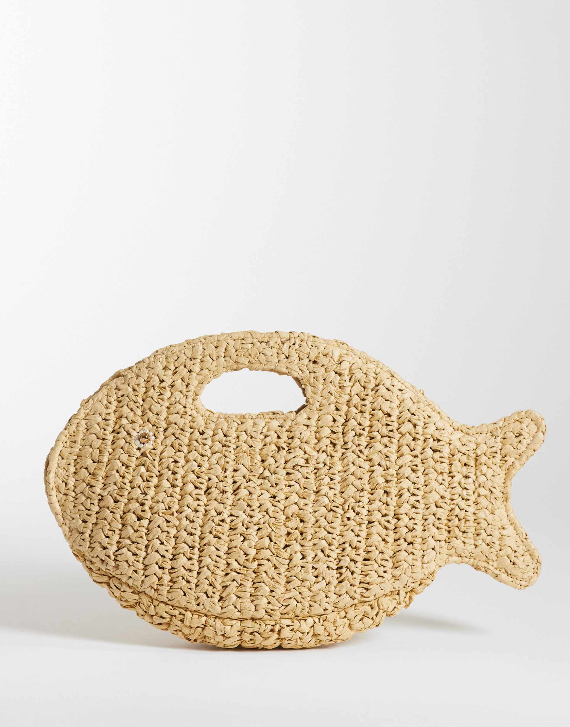 accessorize raffia fish clutch bag in beige