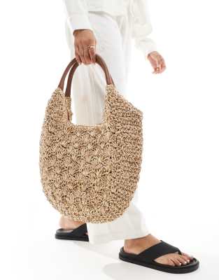 Accessorize - Grand sac porté épaule incurvé en raphia naturel 
