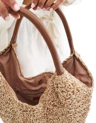 Accessorize - Grand sac porté épaule incurvé en raphia naturel 