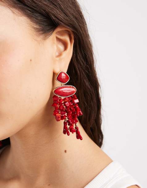 Accessorize - Røde hængeøreringe med stendetaljer og små stenstykker - view 1