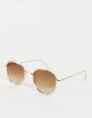 Accessorize Rebecca round sunglasses in gold with brown lens