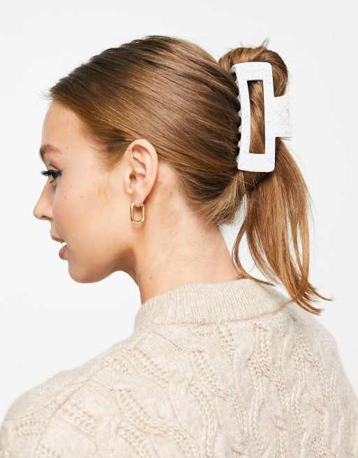 Accessorize – Rechteckige Haarklemme in Creme und Rosa 