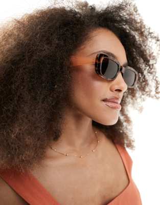 Accessorize - Rechteckige Sonnenbrille in brauner Schildpatt-Optik-Brown