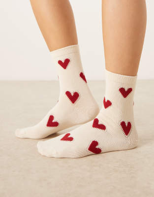 Accessorize Red Heart Socks In White