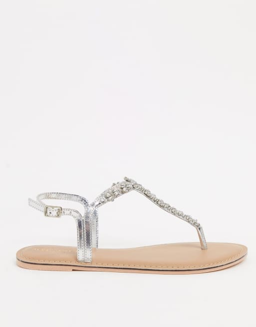 Silver rhinestone 2024 flat sandals