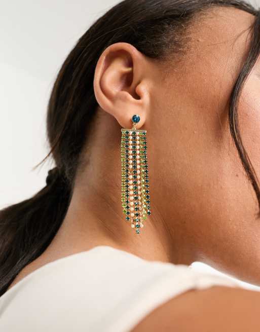 Accessorize - Øreringe med turkisblå perler og krystaller i vandfaldsstil