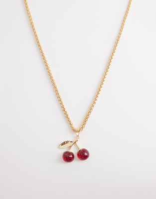 Accessorize Resin Cherry Pendant Necklace In Gold