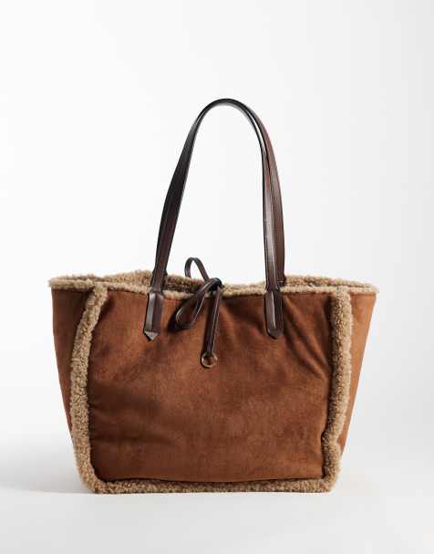 Accessorize reversible shearling tote in cream and tan - view 1