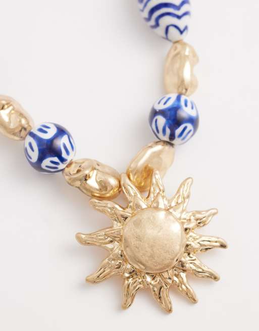 Accessorize - Riviera - Zonnebedel kralenketting in blauw, 3 van 4