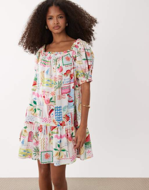 Accessorize - Robe de plage courte à imprimé carte postale - Multicolore
