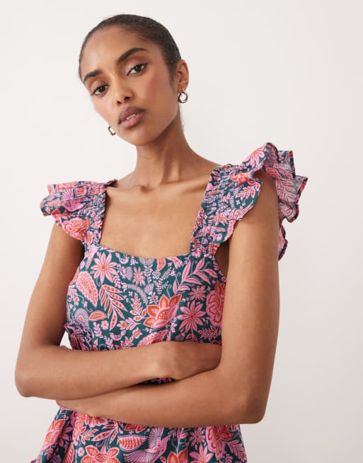 Accessorize - Robe de plage courte à imprimé fleuri et bretelles volantées - Bleu sarcelle, 2 de 4