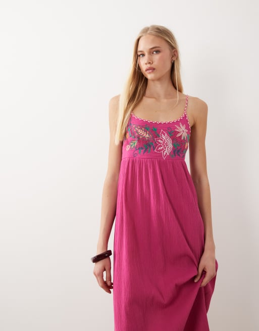 Accessorize – Rosa, broderad maxiklänning med knytning baktill, 4 av 4