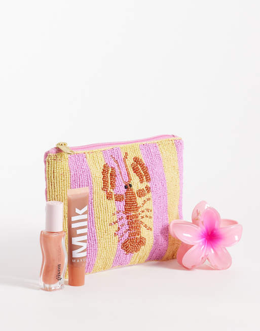 Accessorize – Rosa, gul, pärlprydd plånbok med hummermotiv och ränder, 2 av 4