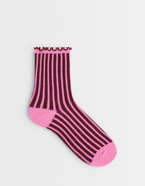 Accessorize – Rosa och vinröda, randiga strumpor - view 1