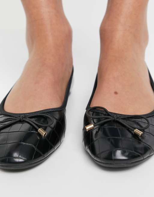 Accessorize round toe bow ballet flats in black croc, 3 of 4