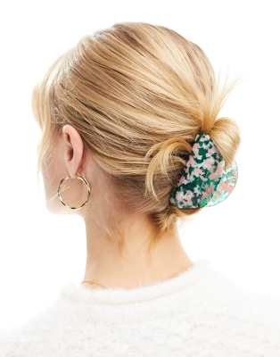 Accessorize – Różowo-zielona zaokrąglona klamra do włosów z tworzywa z marmurowym wzorem