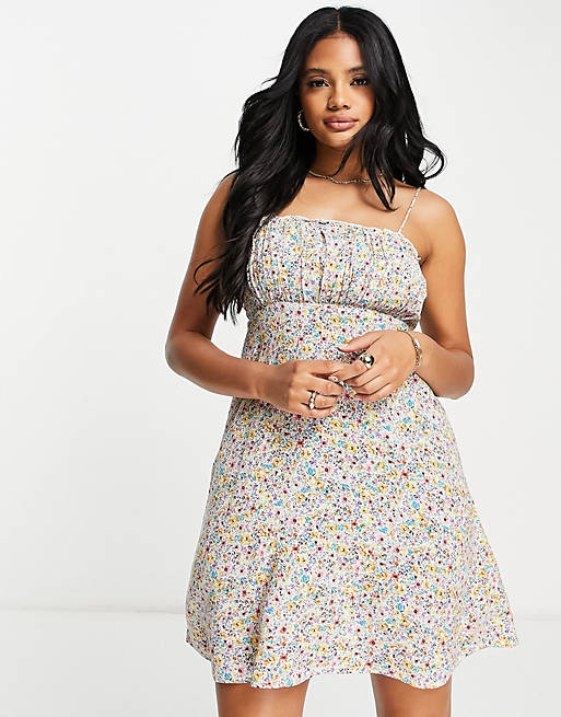 Accessorize ruched mini dress in floral ditsy print