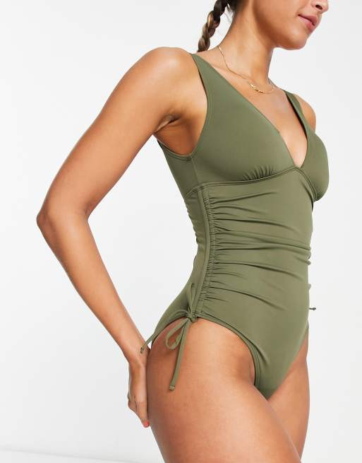 Padded-cup Swimsuit - Khaki green - Ladies