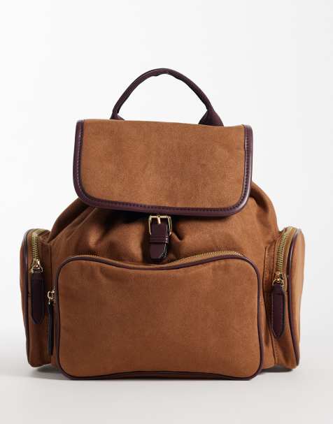 Accessorize – Rucksack aus Wildlederimitat in Kamelbraun mit mehreren Taschen - view 1