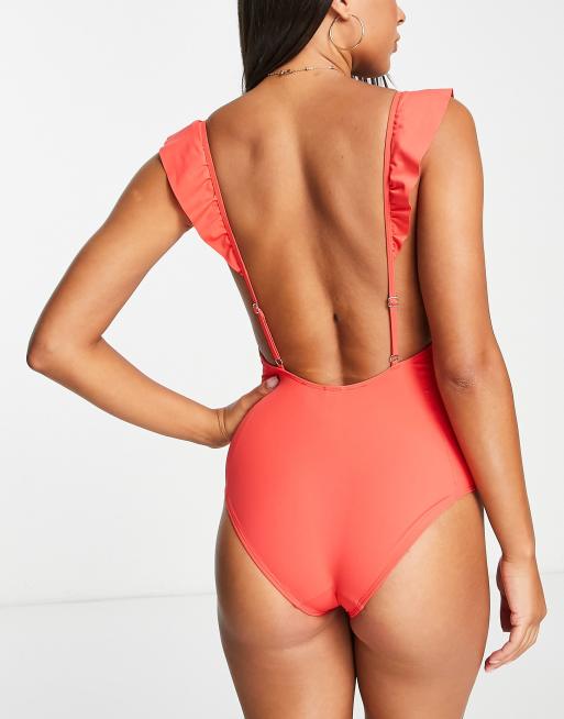 Accessorize ruffle shaping swimsuit in red | ASOS