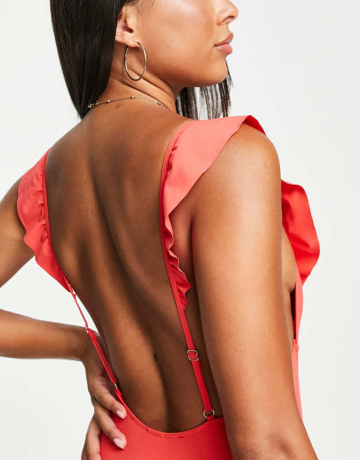 Accessorize ruffle shaping swimsuit in red | ASOS