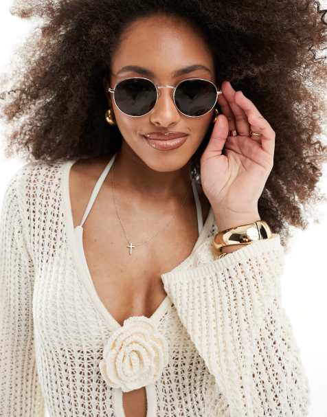 Accessorize – Runde Metallsonnenbrille in Gold - view 1