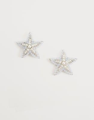 sabrina starfish beaded stud earrings in white