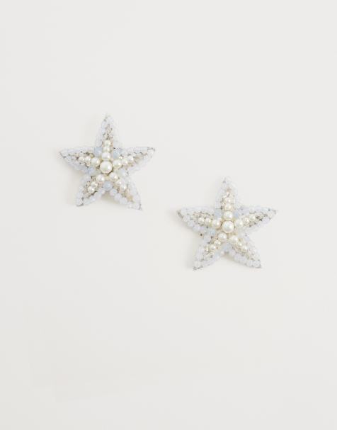 Accessorize sabrina starfish beaded stud earrings in white - view 1