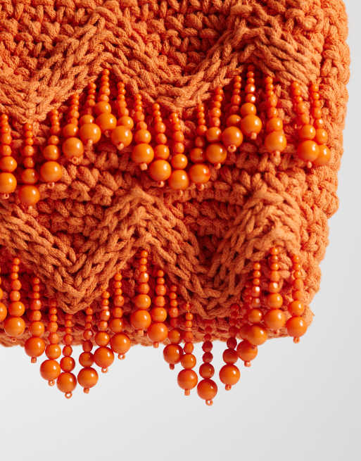 Accessorize - Sac bandoulière en macramé à perles - Orange, 4 de 4