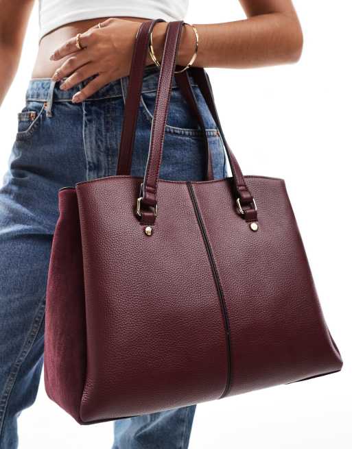 Accessorize - Sac porté épaule à détail en daim - Rouge bordeaux